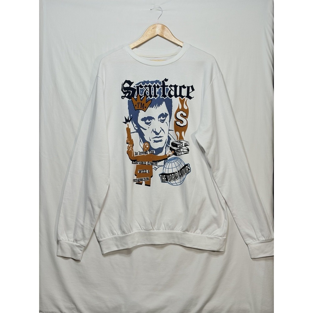 Scarface The World Is Yours Sweatshirt Mens XL White Graphic Tony Montana Movie